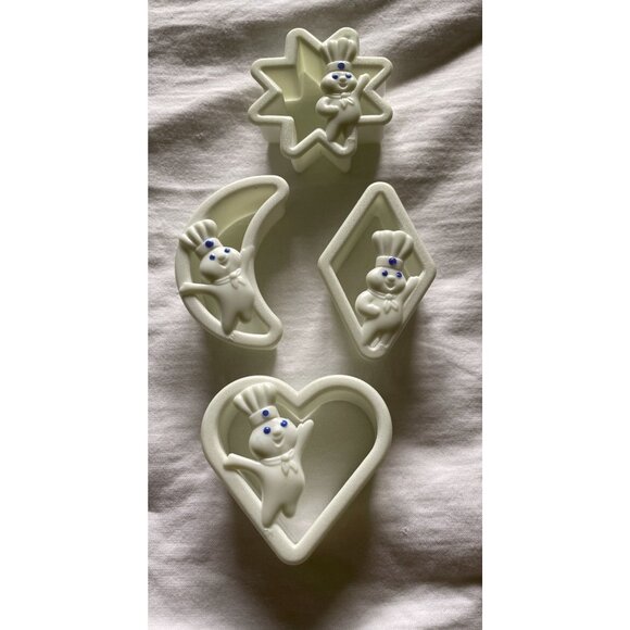 Pillsbury Doughboy Cookie Cutters Set Of 4 Shapes Heart Moon Star Diamond White - Picture 1 of 6